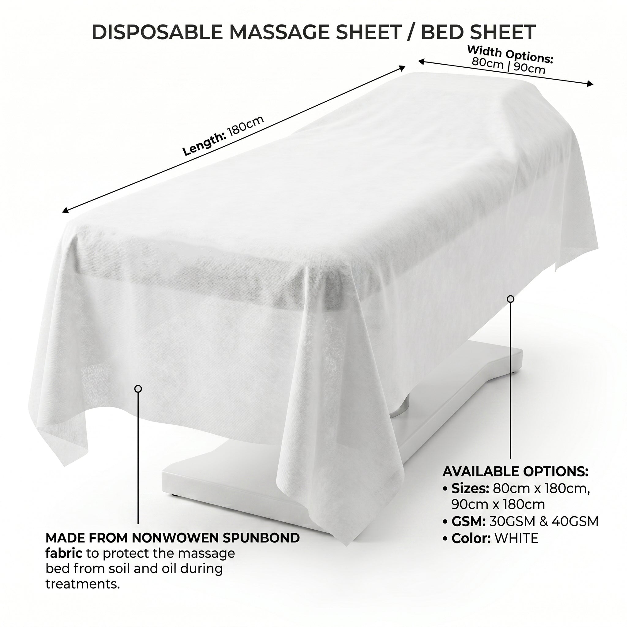 Premium Disposable Massage Bed Sheets | 30 GSM & 40 GSM (Non-Woven Spunbond)